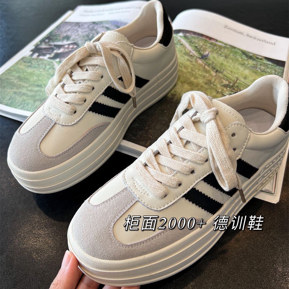 23秋新经典复古牛皮女鞋厚底三杠休闲运动德训鞋402454-阿里巴巴