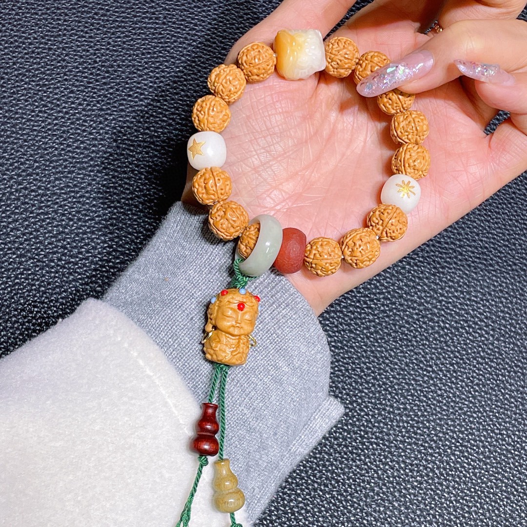 新款 设计金刚菩提单圈手链搭配菩提醒狮跑环 檀香度母檀木葫芦