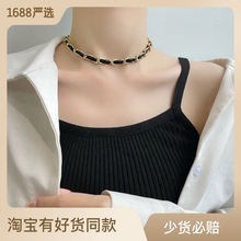 韩国复古高级感小香风颈链时尚小众皮质编织ins项链女锁骨链B335