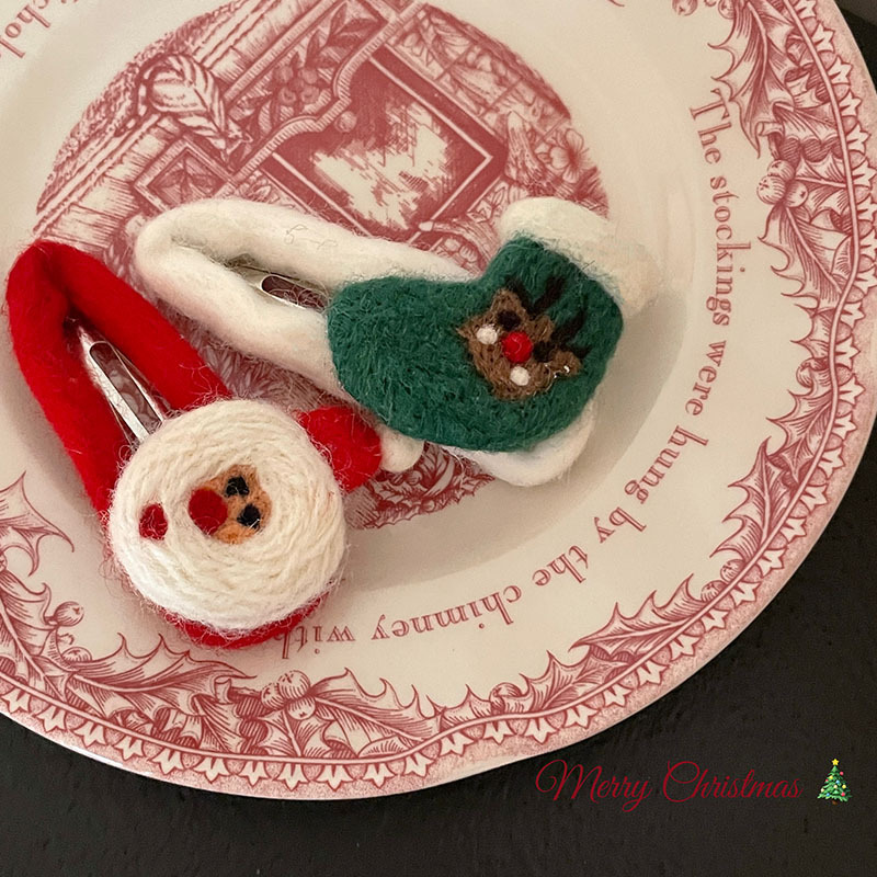 圣诞新品发夹羊毛毡可爱边夹刘海夹毛绒发夹手工发饰头饰韩国