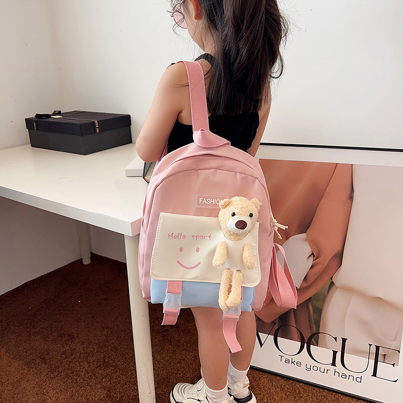 Children's Simplicity Bear Schoolbag 2023 New Fashion Color Contrast Primary School Backpack Cute Baby Kindergarten Backpack