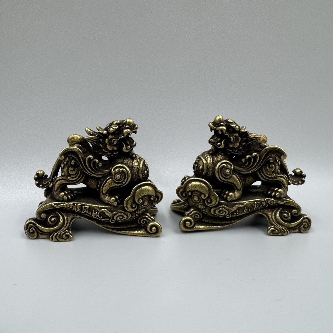 批发古玩收藏铜器貔貅一对摆件做旧纯黄铜麒麟摆设工艺品-阿里巴巴