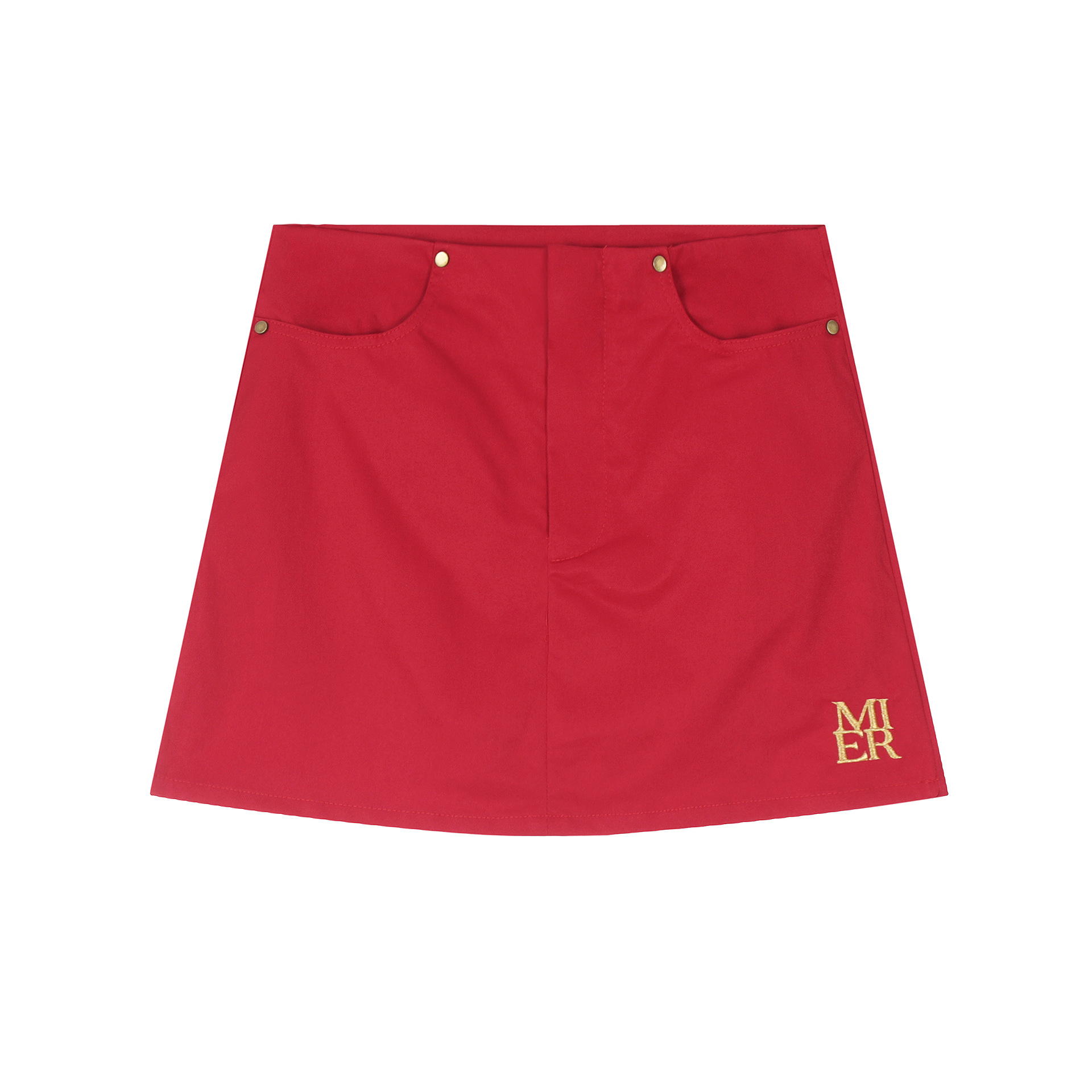 美式复古辣妹纯欲红色mini包臀半身裙刺绣百搭性感高腰a字超短裙