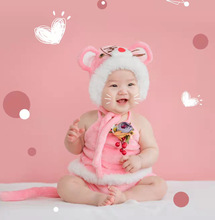 2022新款虎年儿童影楼摄影服装粉色小老虎百天拍照衣服影楼造型服