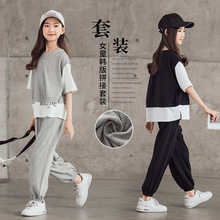 儿童运动套装2023夏季新款中大童韩版短袖两件套女童休闲裤套装潮