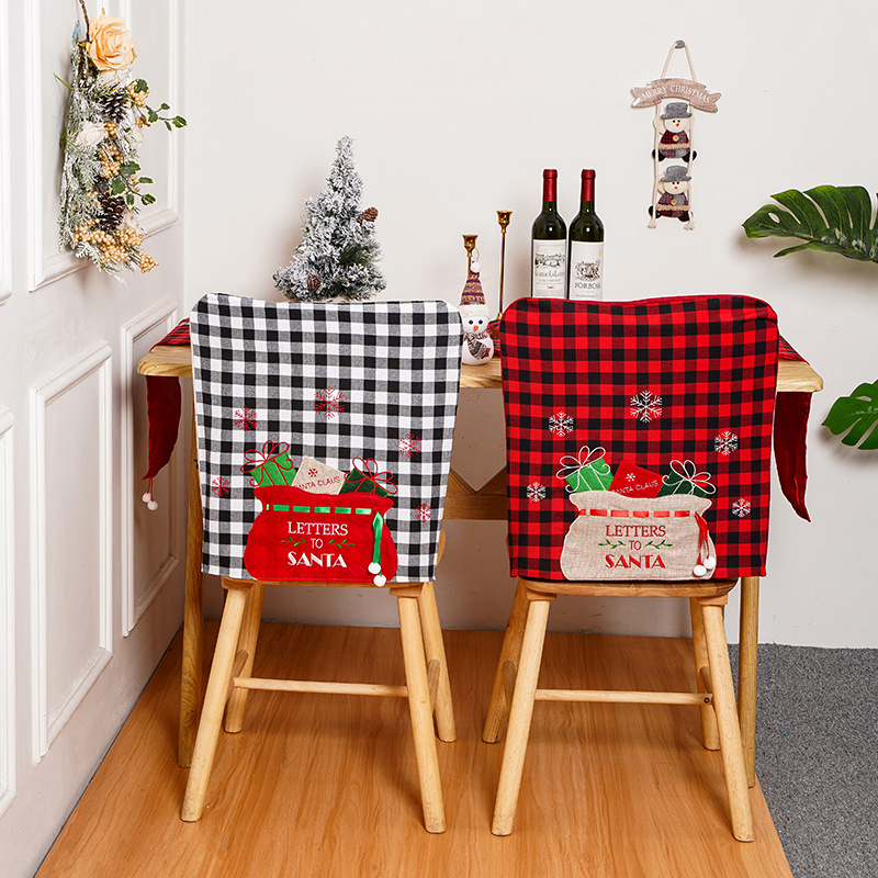 Cross-Border New Arrival Christmas Chair Cover Christmas Plaid Chair Cover Christmas Gift Bag Chair Cover Home Dining Table Decorations