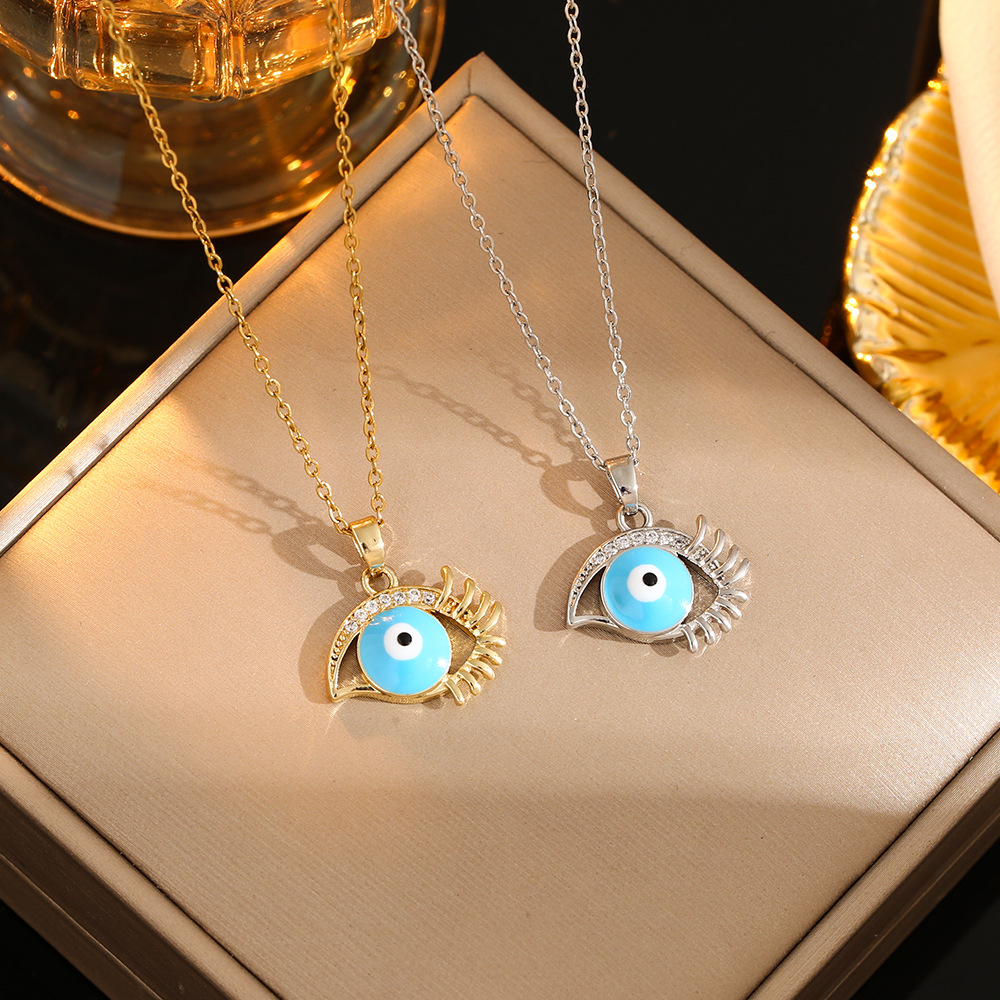 跨境天使之眼气质微镶锆石项链镀18k真金网红锁骨链吊坠