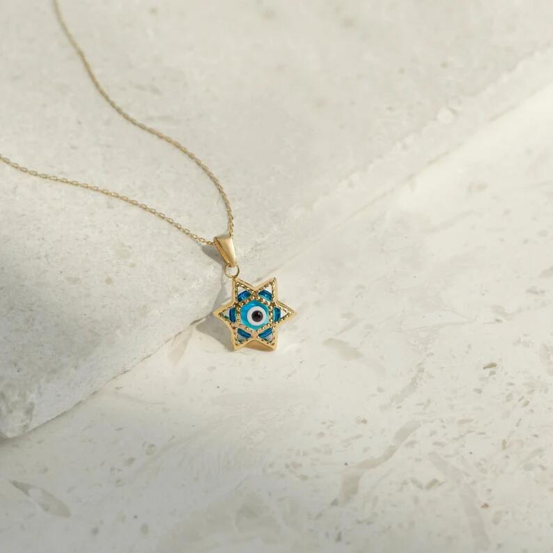 跨境新款五角星恶魔之眼项链欧美简约个性锁骨链evil eye necklac