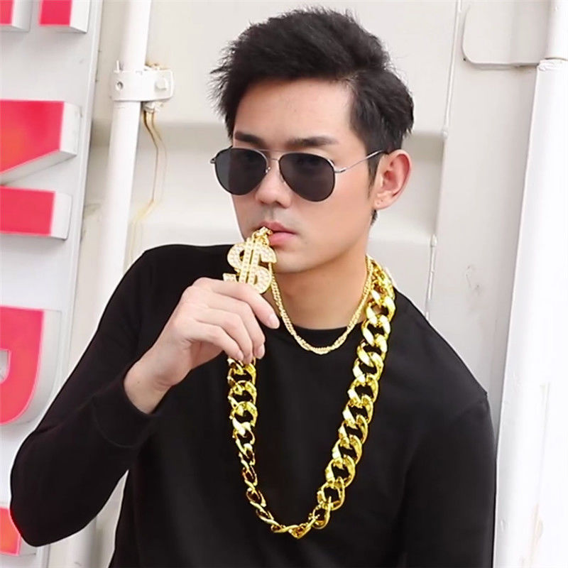 网红大链子土豪男金色塑料演出道具嘻哈社会人超粗夸张大项链