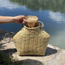 老式鱼篓竹编制品抓虾竹笼娄盖子采茶大号手提竹篮子装饰鳝鱼