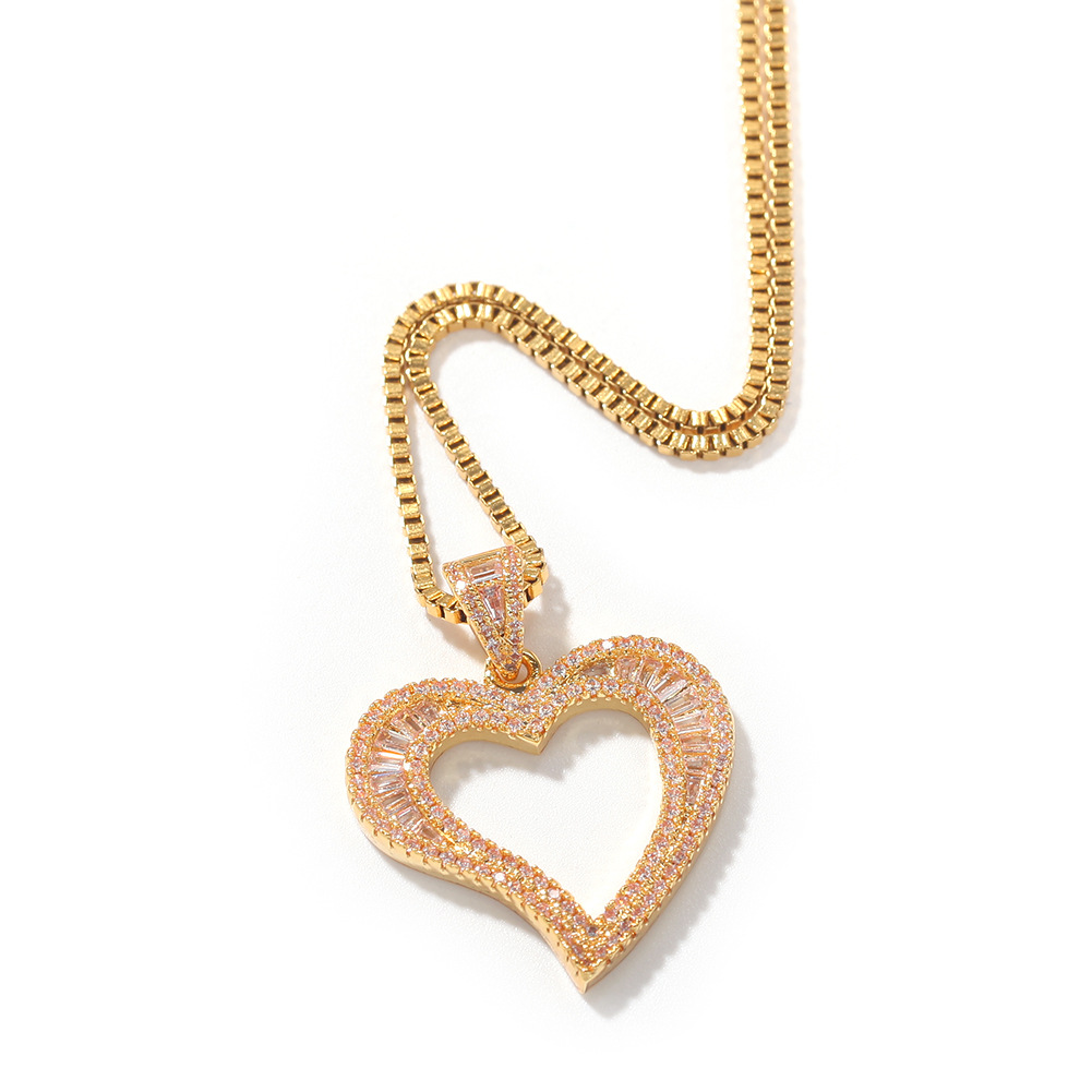 Foreign Trade Ornament Zircon Arc Hollow Heart Trendy Pendant Necklace Hip Hop Ins Simple Personality Box Chain