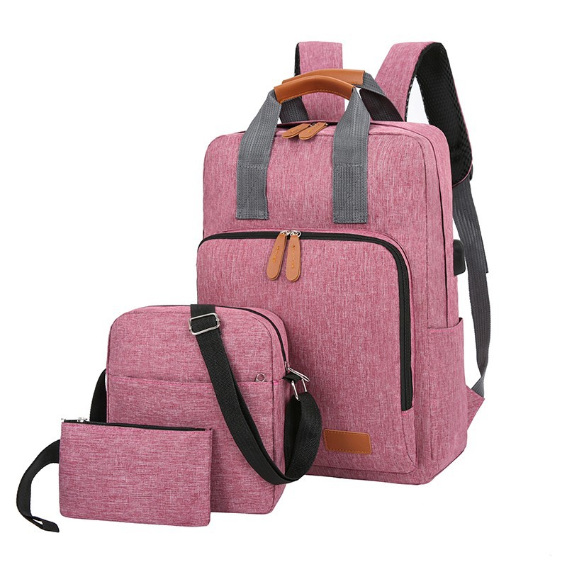 New Backpack Three-Piece Set Korean Travel Bag Popular Computer Backpack USB Middle School Student Schoolbag Manufacturer