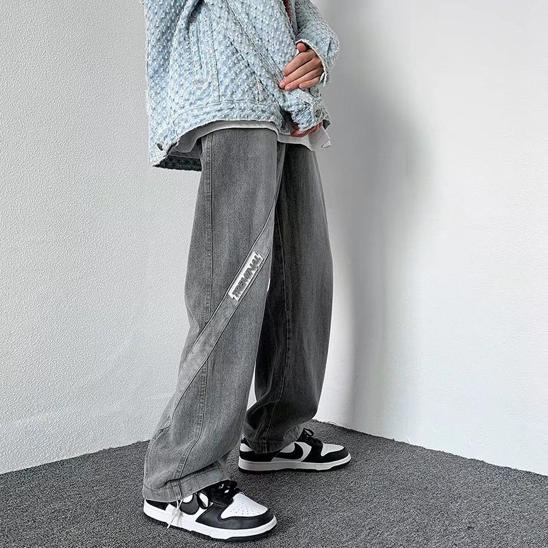 Autumn Jeans Men's Trendy High Street Loose Wide-Leg Pants Ins Hong Kong Style All-Matching Fashion Brand Straight Mop Pants