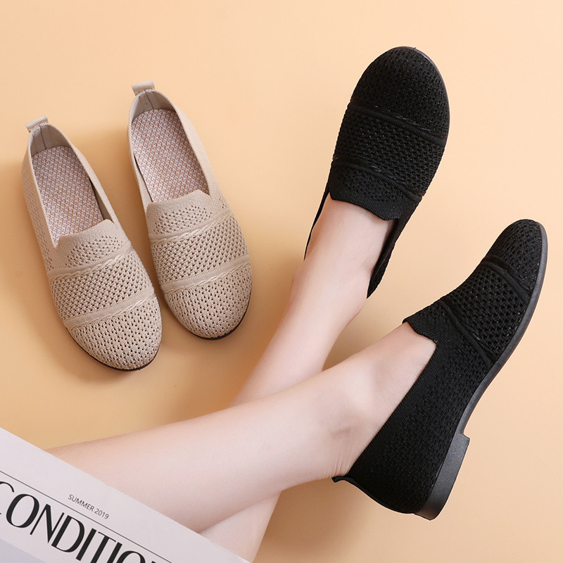 2023 New Old Beijing Cloth Shoes Women's Breathable Flying Woven Slip-on Soft Bottom Casual Women's Shoes Fashion Office