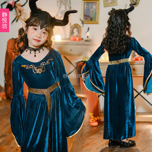 万圣节儿童服装恶魔女巫女童装吸血鬼长裙巫师魔法师长袍服装跨境