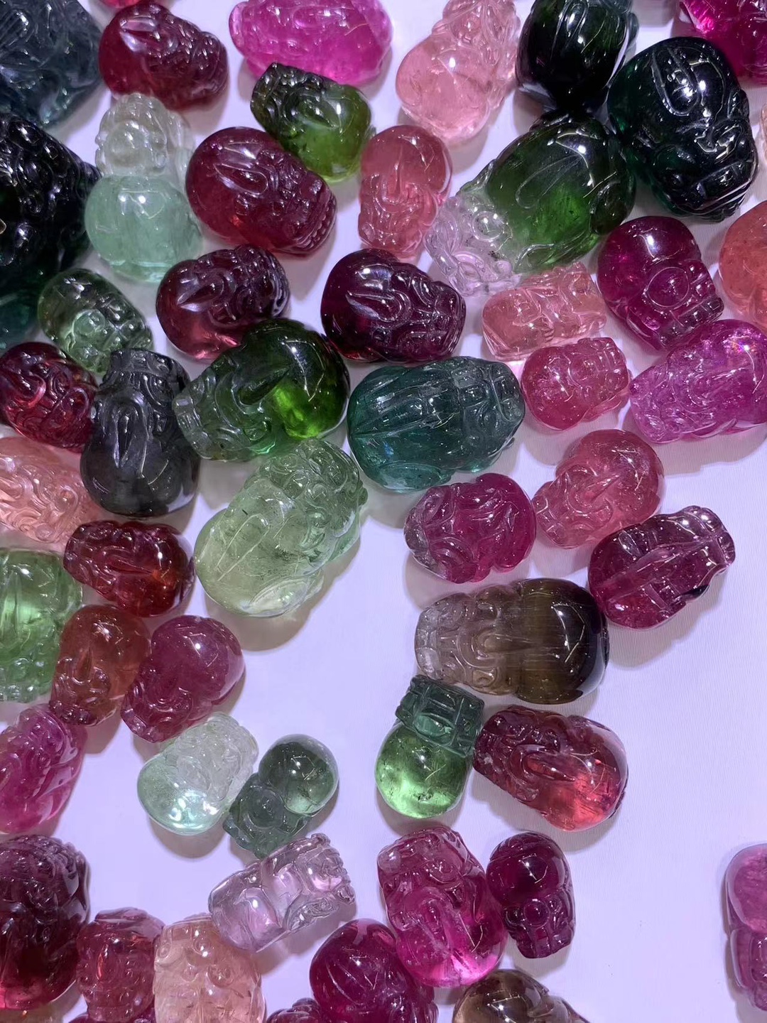 天然巴西老矿碧玺貔貅吊坠 鸽血红薄荷绿樱桃红颜色艳丽碧玺配饰