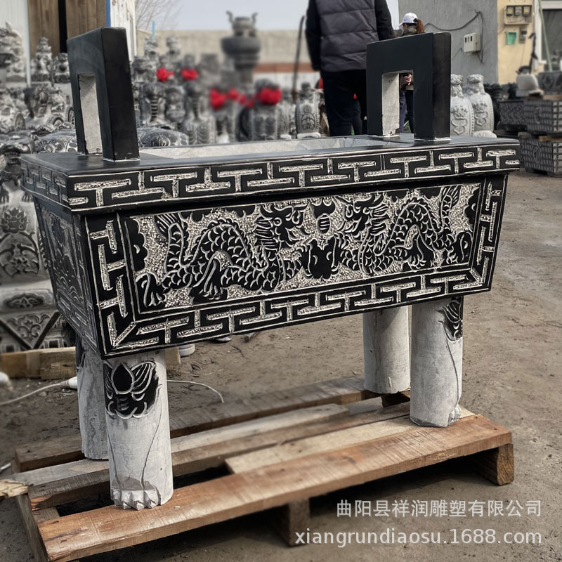 青石石雕供桌香炉寺庙供奉家用祠堂石头桌子公墓圆香炉祭祀供台贡