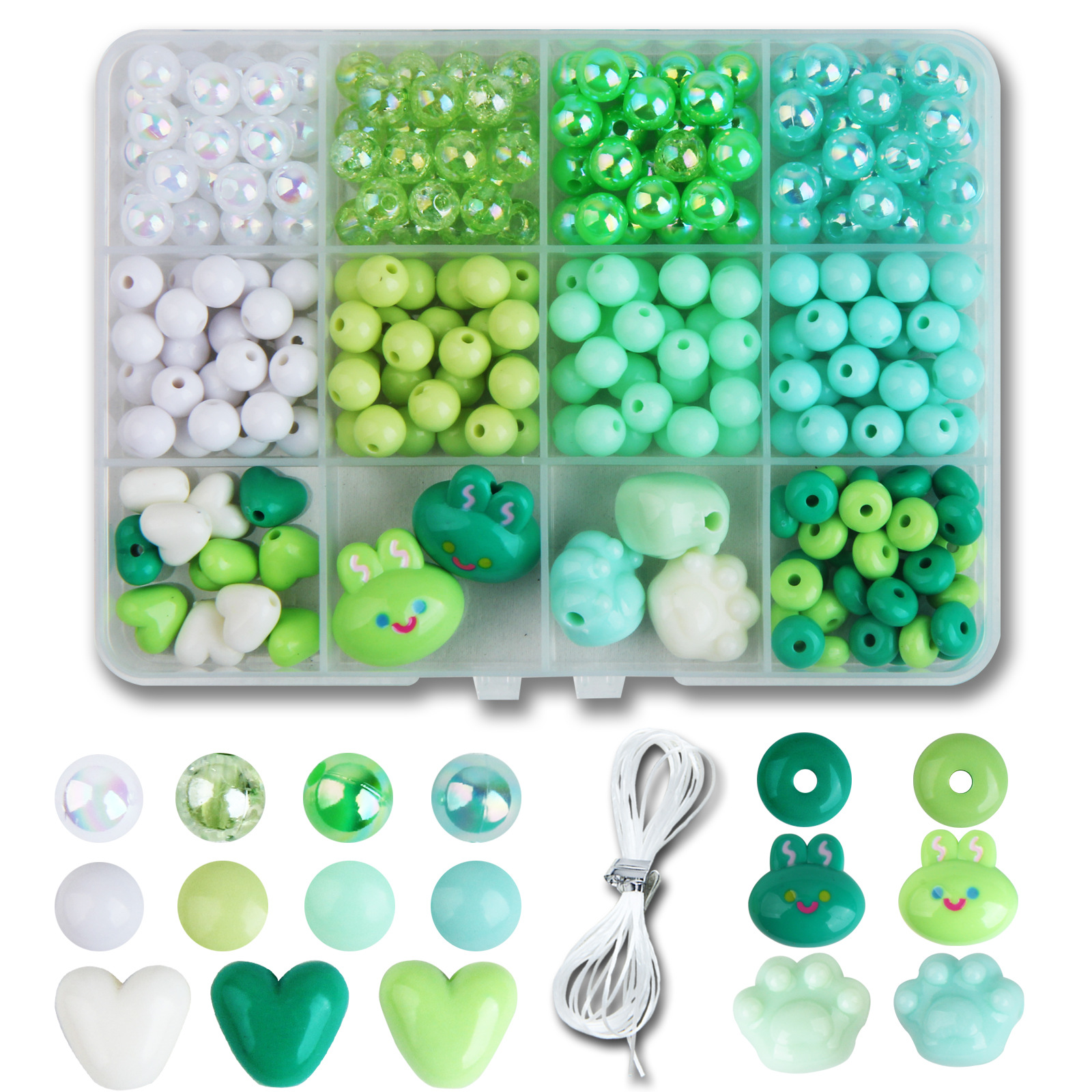 12格串珠套盒装 手工串珠材料包亚克力盘珠串珠子散装彩色水晶珠