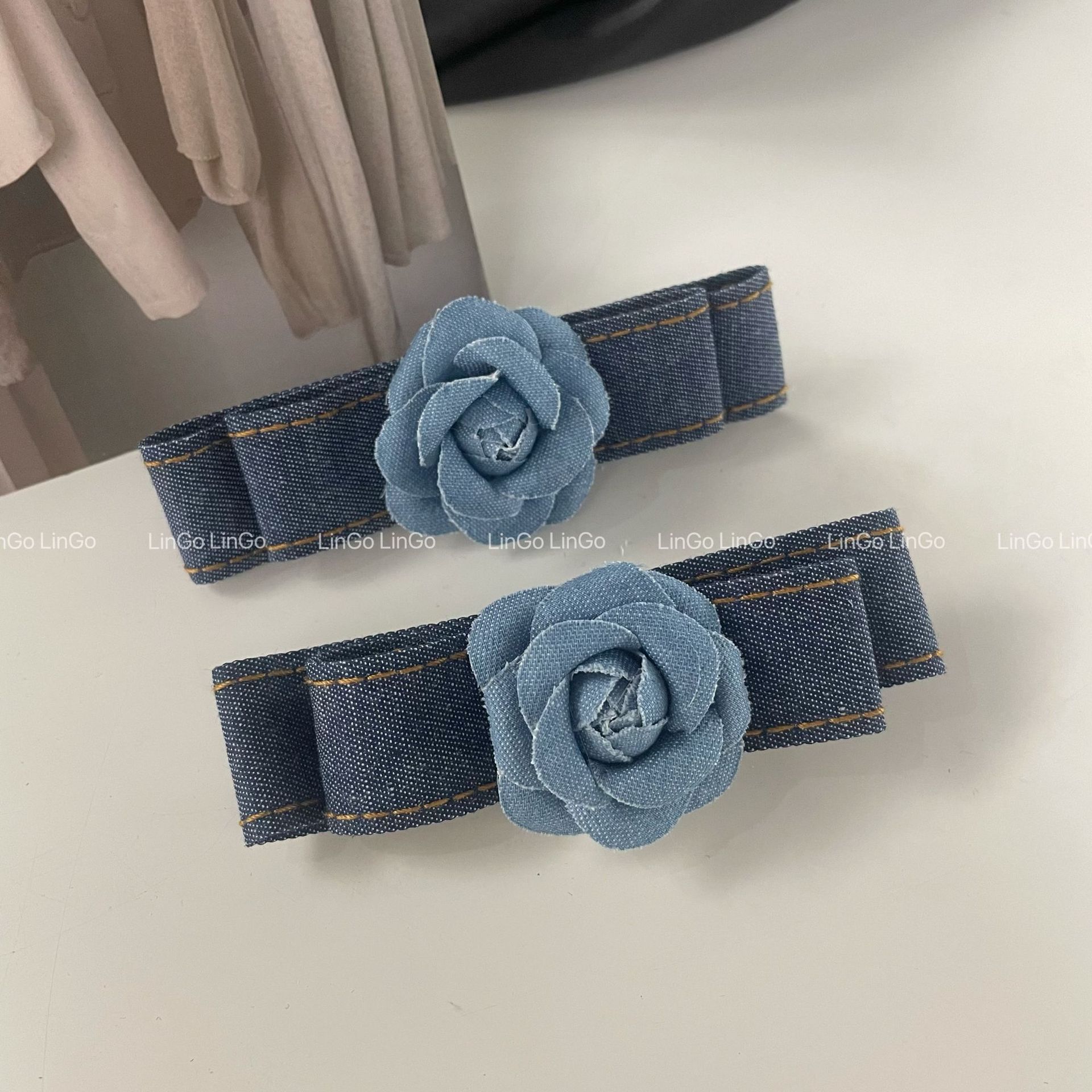 Denim Camellia Hairpin for Women 2024 Early Spring and Autumn New Retro Versatile Back Spoon Half Tie Hair Clip Headdress