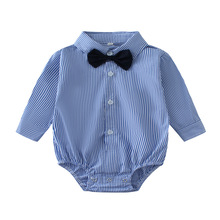 现货 外贸热卖男童夏季宝宝新款条纹长袖短袖三角哈衣婴幼儿童装