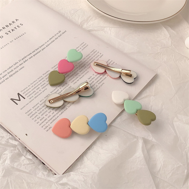 Contrast Color Love Heart-Shaped Hairpin Ins Girl's Cute Hairpin Bang Clip BB Clip Sweet All-Matching Hair Accessories Japanese and Korean Headdress