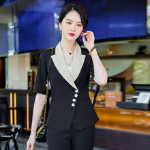 高端西装套装女短袖韩版气质女神范职业正装主持人修身工作服套裙