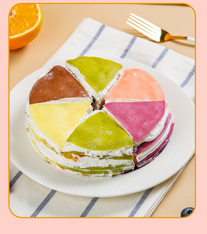 盛京天禄6拼彩虹千层休闲零食甜品直播代发 6寸爆浆榴莲千层蛋糕