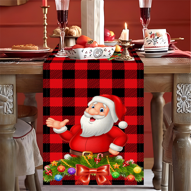 [Clothes] New Cross-Border Christmas Linen Printed Table Runner Tablecloth Nordic Dining Table Christmas Snowman Table Runner