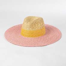 沙滩度假出游日常凹造型拼色麦秆爵士大帽檐防晒遮阳时尚草帽潮帽