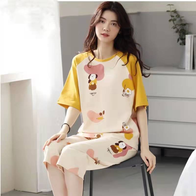 Cross-Border Wholesale Short Sleeve Pajamas Women's Summer Suit Korean-Style Cute Extra Large Size Soft Spring and Summer Pajamas Two-Piece Suit