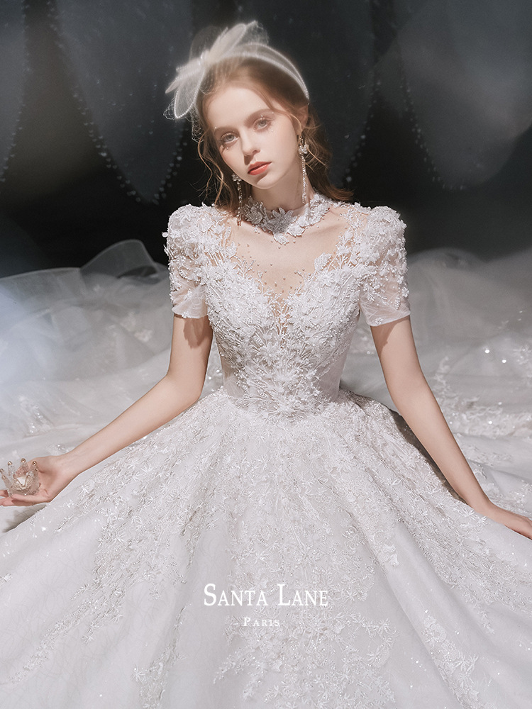 0成交33件一字肩主婚纱2022新款法式新娘结婚礼服小个子气质宫廷风轻