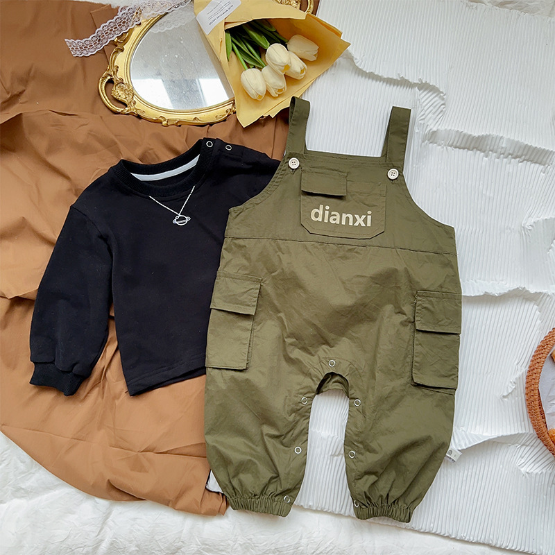 Baby Autumn Clothing Jumpsuit Male Baby Clothes Autumn Workwear Style Western Style Going out Tops Suspender Pants Two-Piece Suit