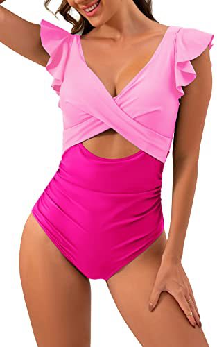 2024 Amazon European and American Style Women One-Piece Swimsuit Pleated Hollow-out Swimsuit Slim-Fitting Belly Contracting V-neck Wrap Swimsuit