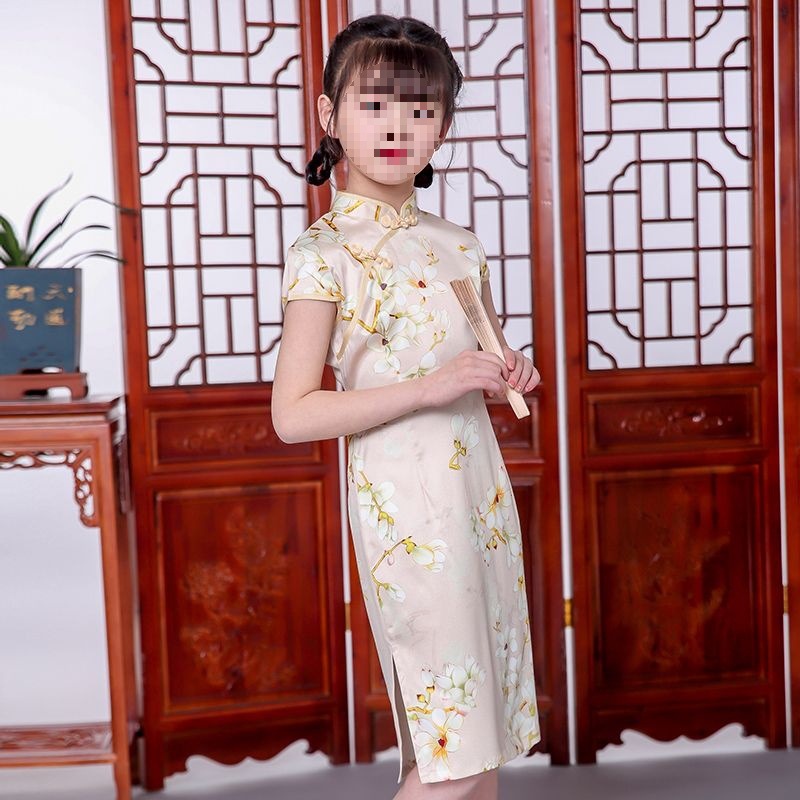 旗袍儿童夏季中国风新款唐装长款洋气小女孩复古连衣裙女童旗袍裙