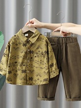 男童秋季套装23新款洋气男孩帅气时髦衬衫宝宝儿童衬衣两件套潮装