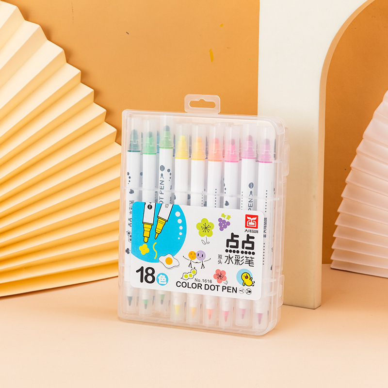Factory Wholesale Children's Art Supplies Double-Headed Dot Fluorescent Pen Color Student Graffiti Pen Water Watercolor Pen