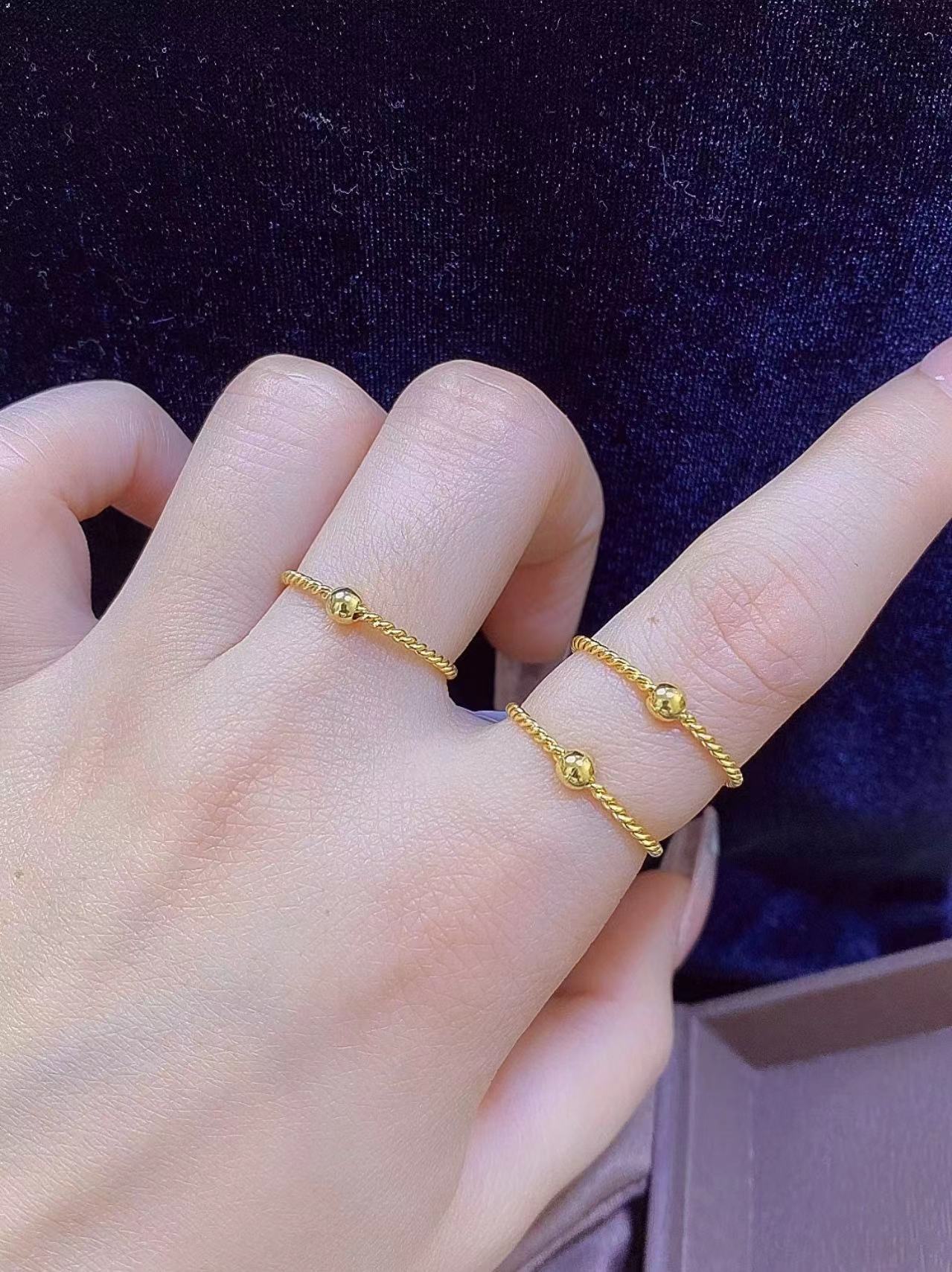 一生一世麻花豆豆戒指2022年新款编绳小金珠链条戒子转运珠指环