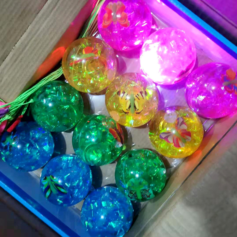 Luminous Ball Elastic Ball with Rope Flash Crystal Ball Jumping Ball Luminous Children's Toys Stall Supply Wholesale Factory