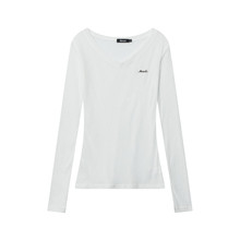 纯色V领薄款微透长袖T恤女生春秋季设计感小众街潮套头叠穿上衣