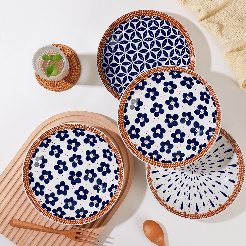 8-inch plate export vintage ceramic deep plates japanese style tableware dish soup plate household round plate