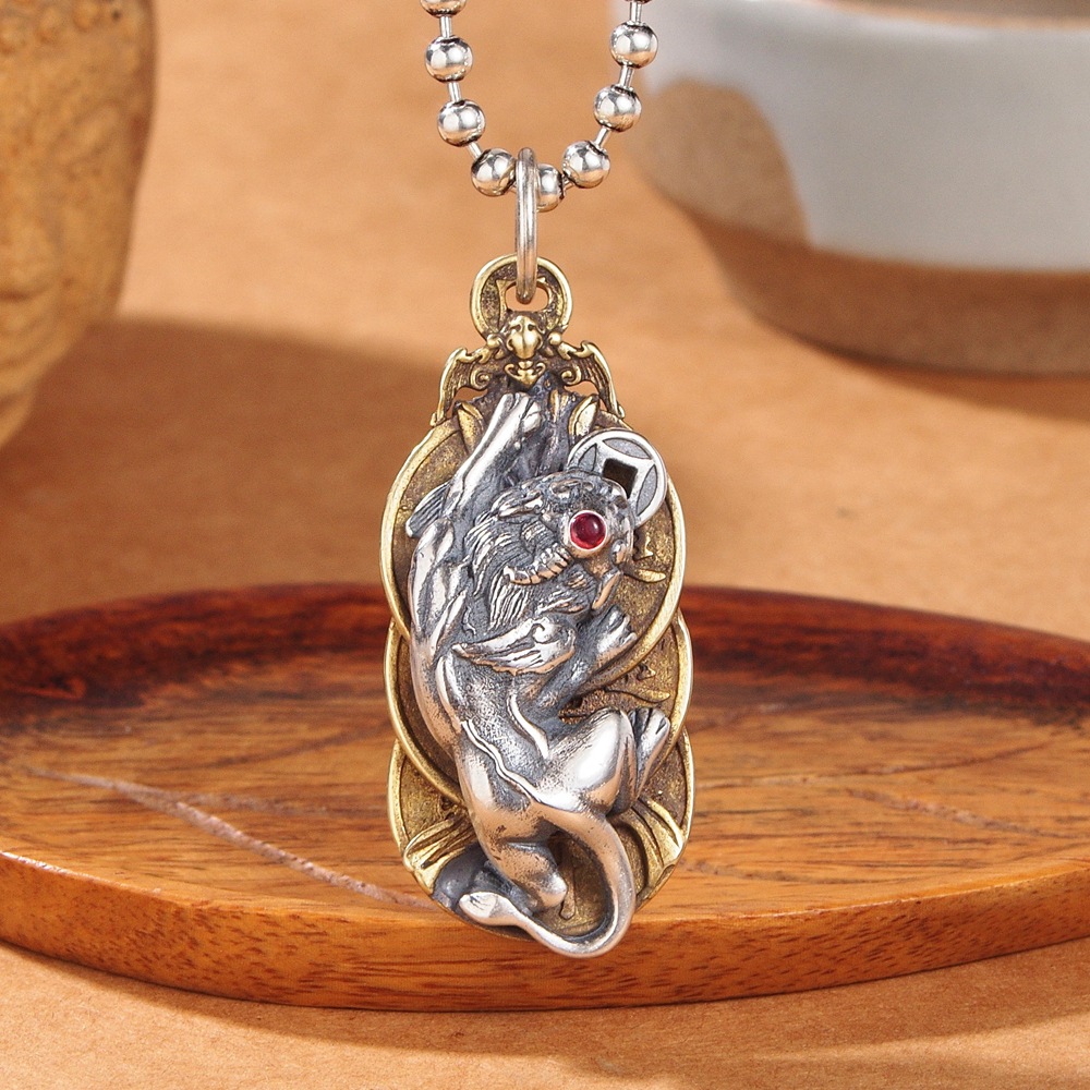 s925纯银貔貅项链男士吊坠复古中国风潮流个性项坠小众挂坠配饰银