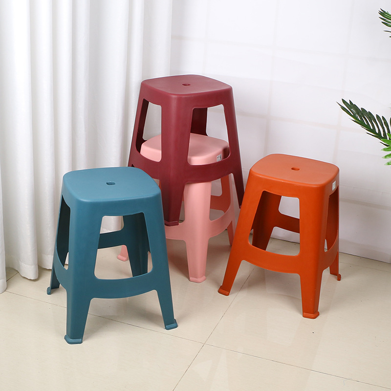 厂家批发加厚塑料凳子 客厅简约方凳子成人餐桌高板凳 量大从优