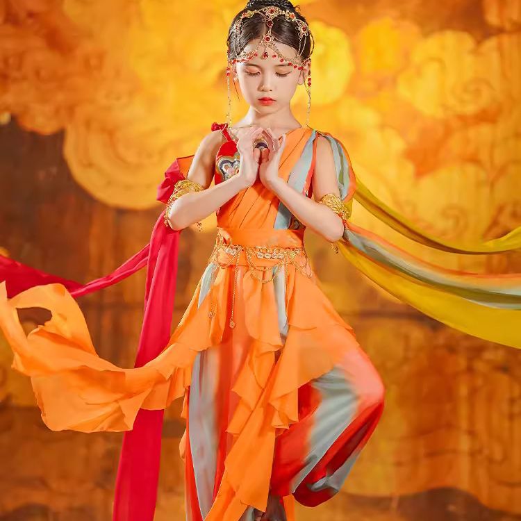 敦煌飞天女童西域汉服摄影童装批发儿童古典演出服异域风情舞台服