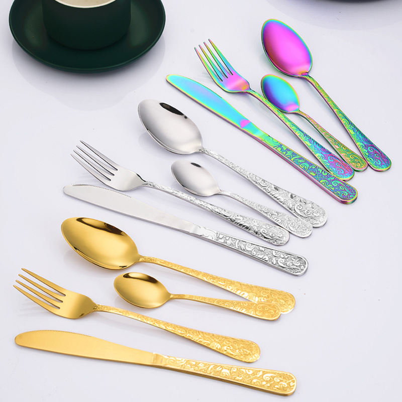 Foreign Trade 1010 Stainless Steel Golden Spoon Knife and Fork Tableware Set Phoenix Creative Relief Handle Hotel Western Food