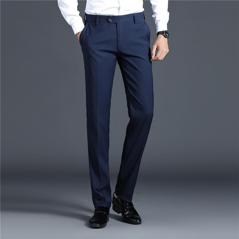 秋季藏蓝色坠感西裤男直筒修身韩版小脚商务休闲职业工装西装裤子