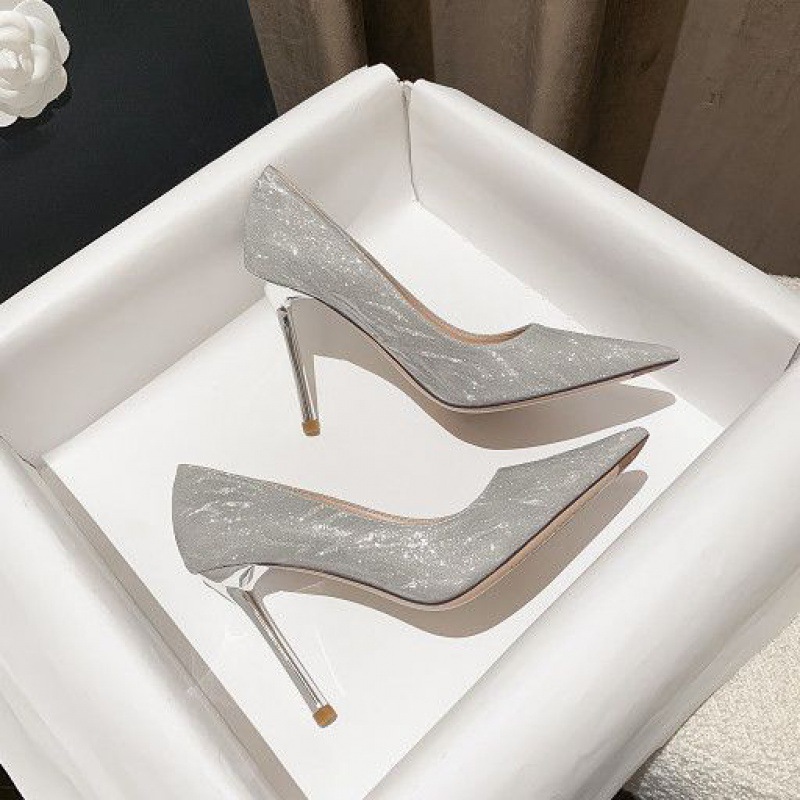Pumps Wedding Shoes Female Bride Wo Wedding Dress Two-Way Wear Crystal Shoes New Style Silver Stiletto Heels Not Tired Feet Dress