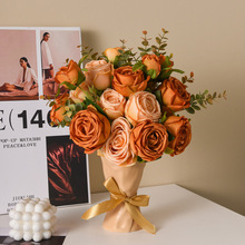 创意欧式玫瑰花假花仿真花客厅摆件装饰品拍照道具毕业生日礼物
