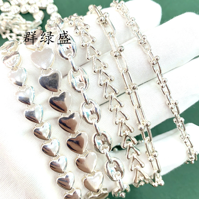 Group GREENFULL S925 Sterling Silver Semi-Finished Chain DIY Handmade Necklace Bracelet Chain Love Necklace Stud Chain Wholesale
