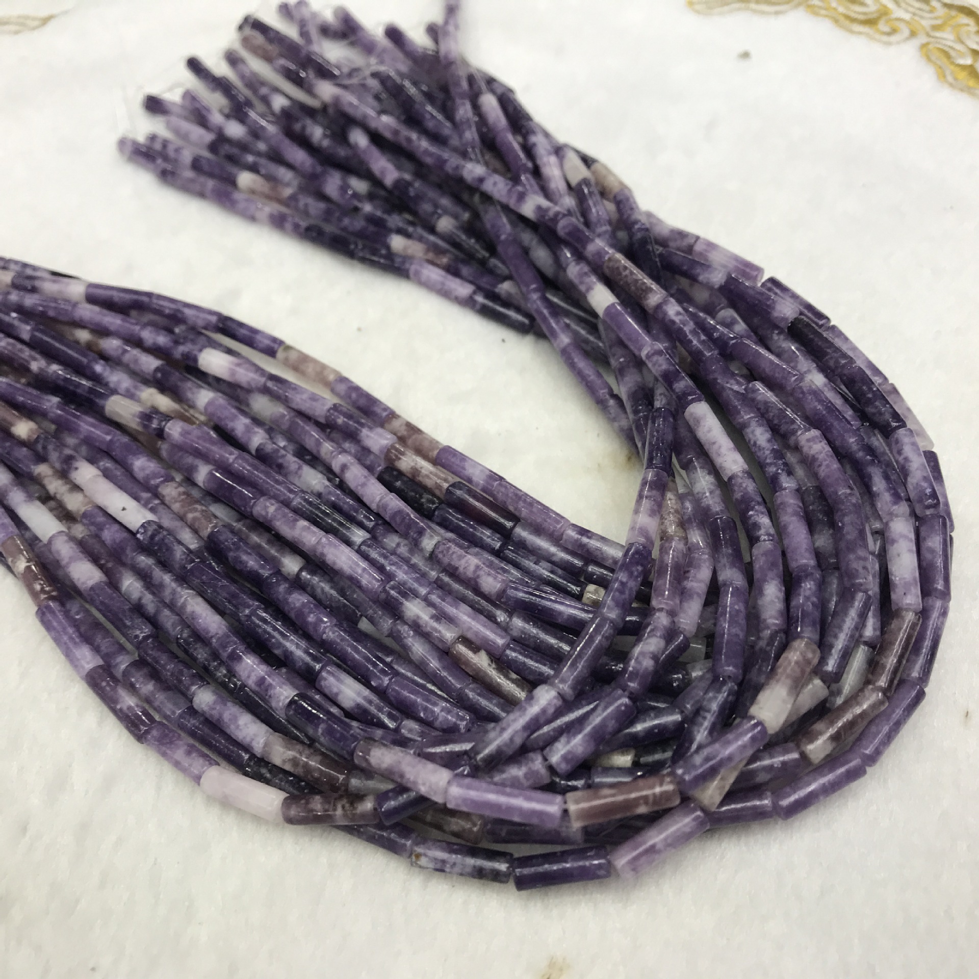 天然宝石圆管圆柱 4*13mm紫丁香小圆柱散珠串珠 diy项手链配件