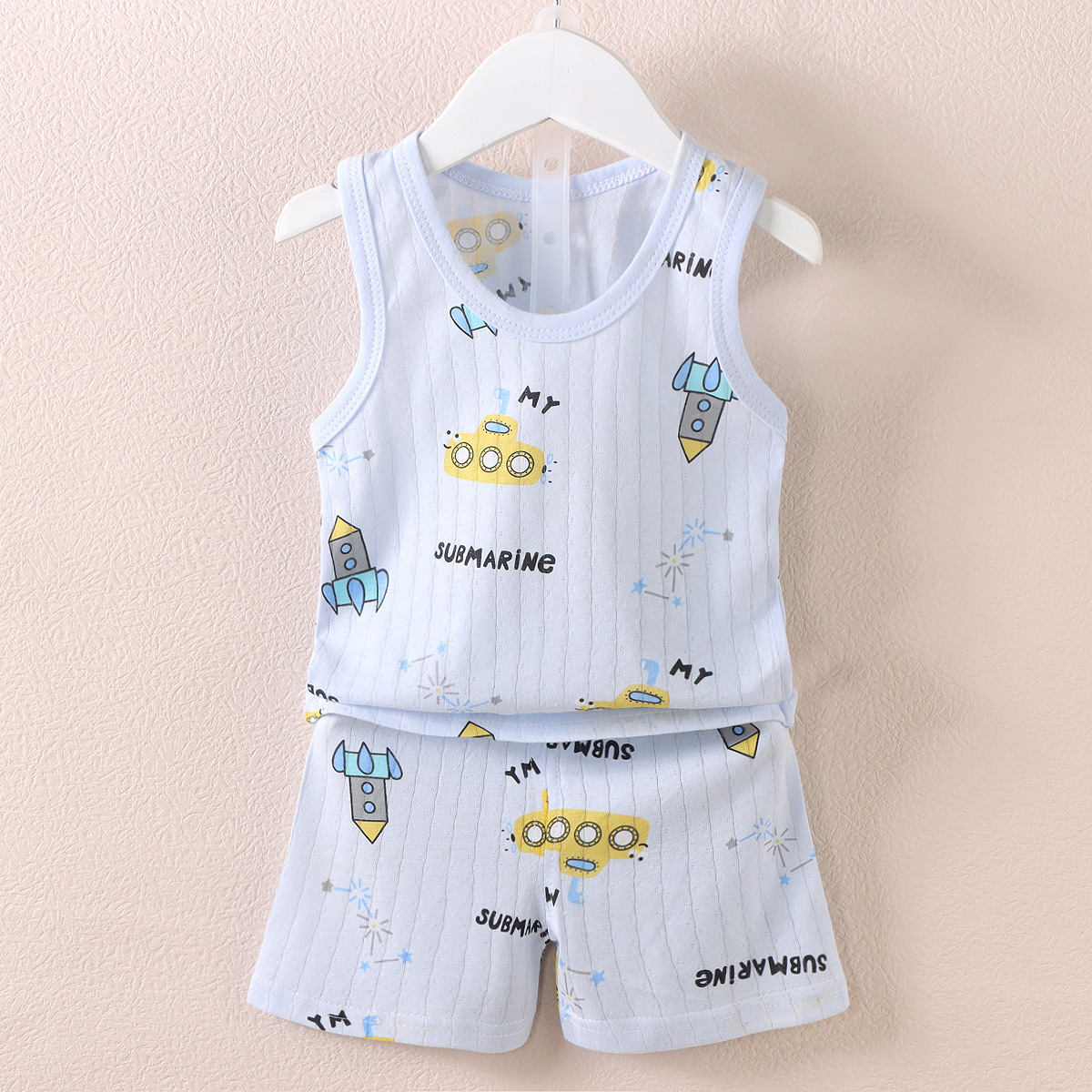 2023 Korean Style Children's Vest Suit New Boys and Girls Baby Cartoon Thin Sleeveless Tank Top Shorts Suit Fashion